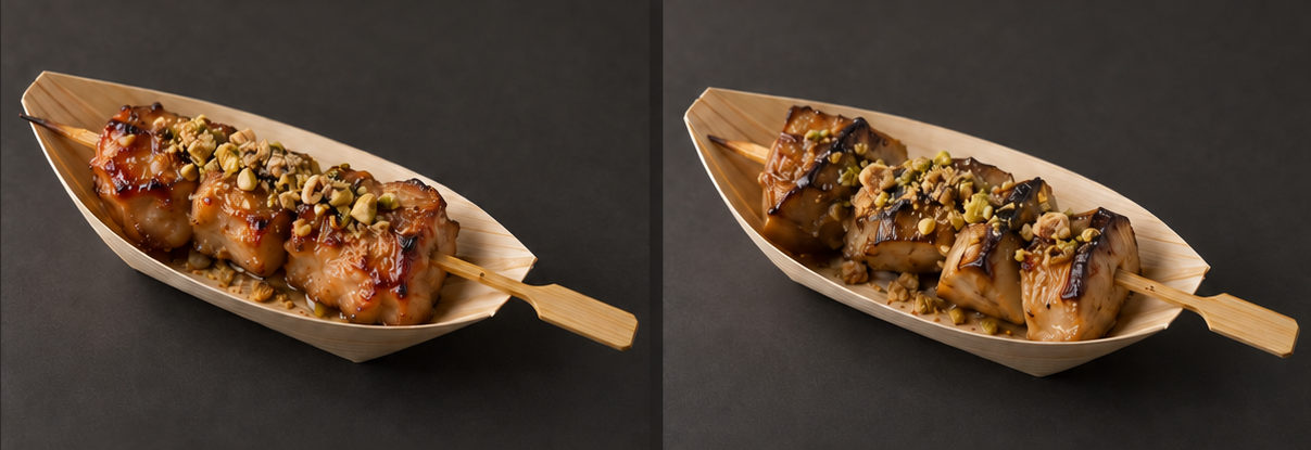 Presentation concept: Chicken & king mushroom skewers