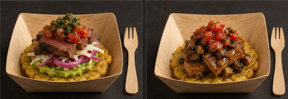 Presentation concept: Picanha & tofu-skin tostones