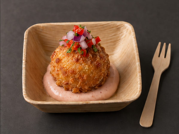 Presentation concept of a golden yuca bite